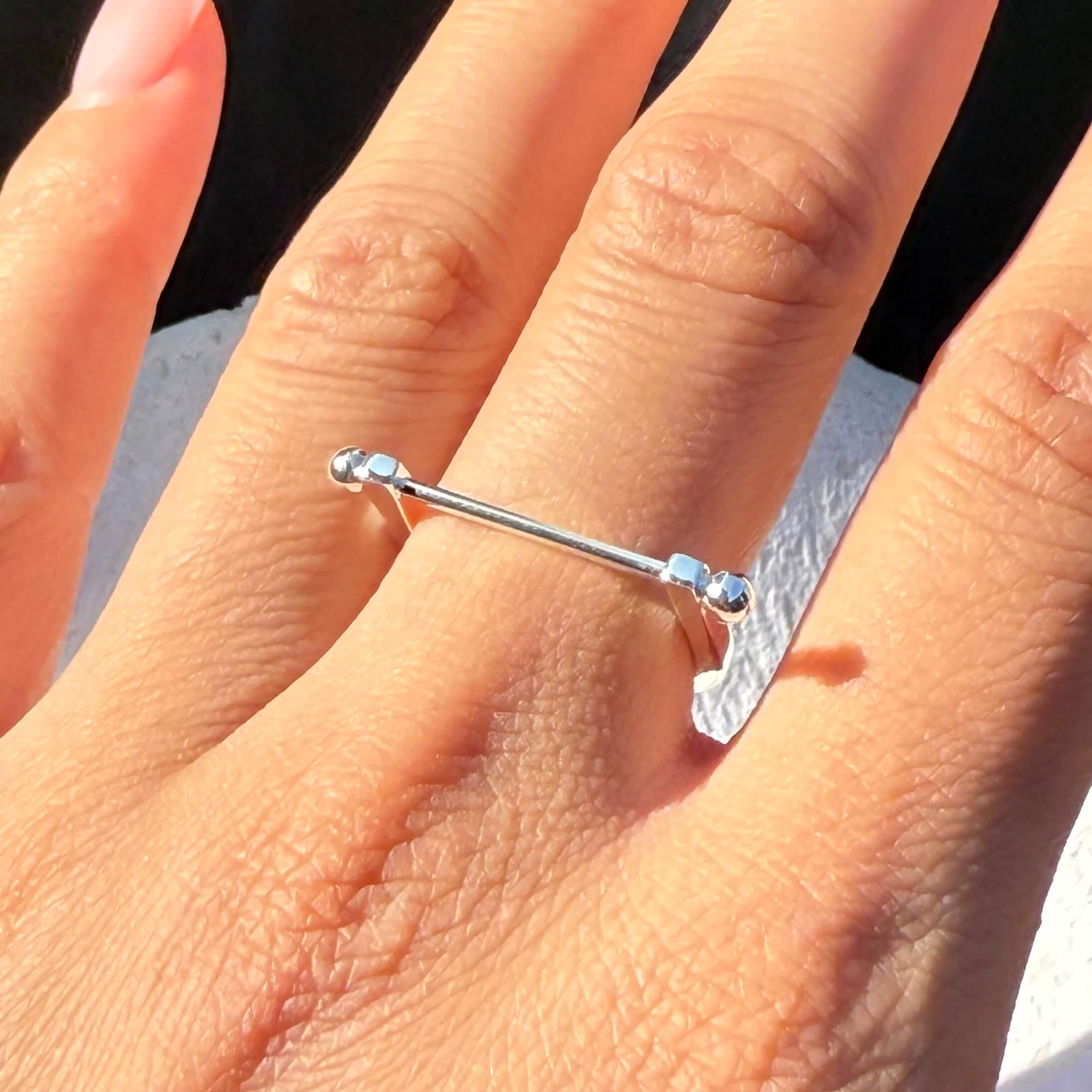 bar stackable silver ring on ifnger