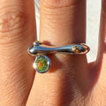Peridot and citrine mix metal ring with silver band, gold accents, and dual gemstones