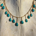Necklace with turquoise stones on a textured stone background